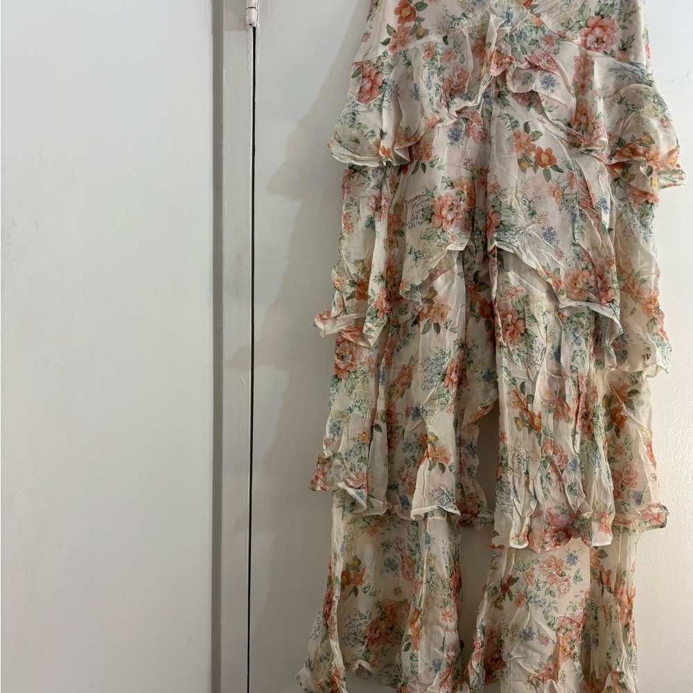 Zara Women’s Floral Ruffle Trousers with a Sheer, Layered Design. Size S